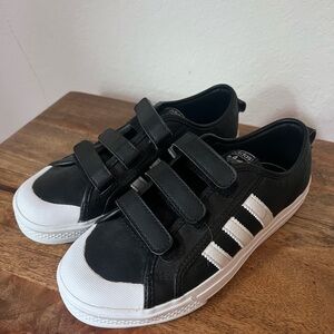 adidas Kids Black leather and White Triple Strap Sneakers